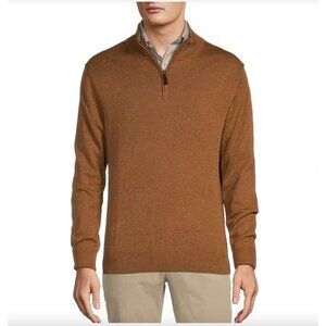 Roundtree & Yorke Mens XL Brown Half-Zip mock neck Sweater fall winter warm